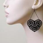 French Lace - Romantic Heart Chandelier Earrings