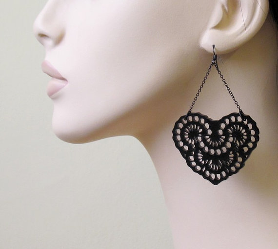 French Lace - Romantic Heart Chandelier Earrings